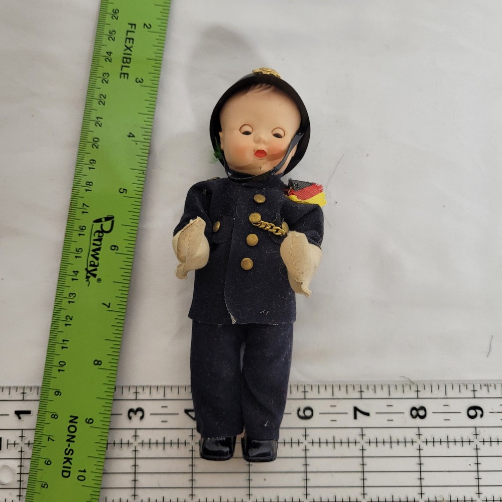 Vintage German Souvenir Doll Navy Blue Uniform Ceremonial Guard 6.5 Inch
